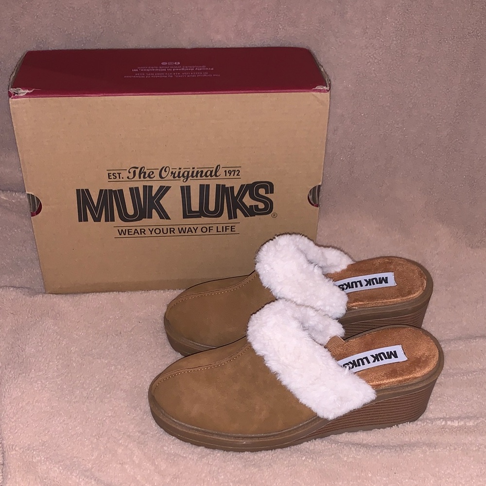Muk Luks Faux Fur Lined Wedges - Sophia in Dark Tan